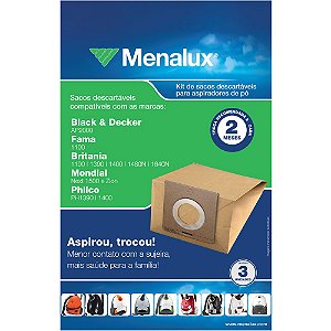 3 Sacos Descartáveis Menalux para Aspirador Black & Decker, Fama, Britânia, Mondial e Philco - SIM01