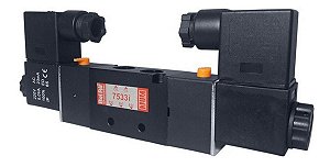 Válvula Pneumática De Controle Direcional 5/2 Vias 1/4 220 Vca Dupla Solenoide