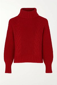 Blusa de Tricô Feminina Vermelha Gola Alta