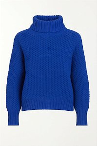 Blusa de Tricô Feminina Azul Gola Alta