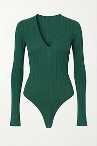 Body Verde Canelado Manga Longa Feminino - Colcci