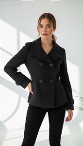 Blazer Feminino Preto em Lã Batida – Botões Duplos