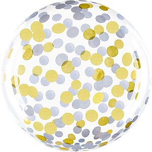 Balão Bubble Transp.Poa Ouro E Prata 45cm Un 896 Mundo Bizarro
