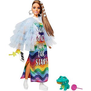 Barbie Extra Blue Coat / Rainbow Dres Un Gyj78 Mattel