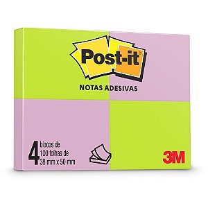 Bloco De Recado Post-It 653 Neon 38x50mm C/100fls. Pct.C/04 Hb004088314 3m