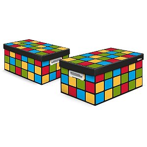 Caixa Organizadora Decorada Cubo Magico Preta Md 37x28x21 Un 193290 Polibras