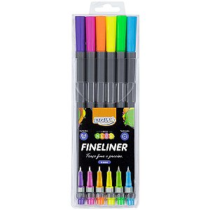 Caneta Com Ponta Porosa Fineliner 0.4mm 6 Cores Neon Blister Fi0029 Brw