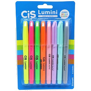 Caneta Marca Texto Cis Lumini 8 Cores Blister 56.9802 Sertic