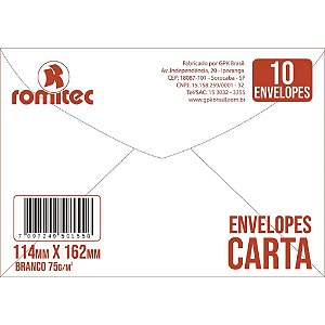 Envelope Comercial 114x162 75grs. S/Rpc Branco Bl.c/10 155r Romitec