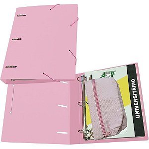 Fichário De Pvc Rosa Pastel 96fl+6 Div+Estojo Un 21865rs Acp