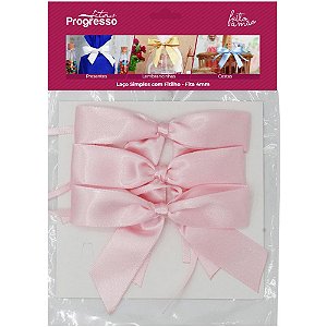 Laco De Cetim Tam.M Rosa Simples C/Fitilho Pct.C/03 L006-022 310 Fitas Progresso