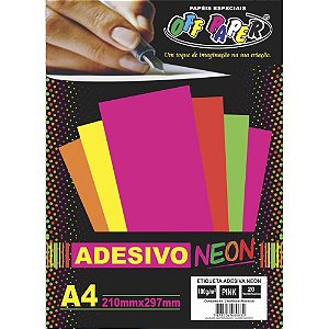 Papel A4 Neon Adesivo Pink 100g. Cx.C/20 0832 Off Paper