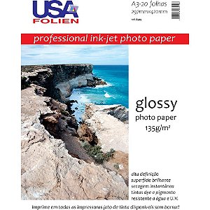 Papel Fotográfico Inkjet A3 Glossy 135g 297x420mm Pct.C/20 8419 Usa Folien