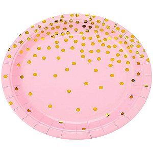 Prato Descartável De Papel Metálico Confete Rosa Pct.C/08 5008 Make+
