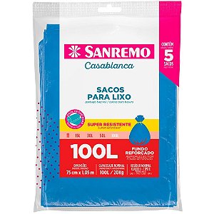 Saco Para Lixo 100l Azul Almofada Reforçado Pct.C/05 Sr20100 Sanremo