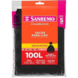 Saco Para Lixo 100l Preto Almofada Reforçado Pct.C/05 Sr30100 Sanremo