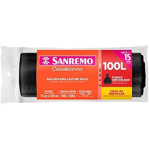 Saco Para Lixo 100l Preto Rolo Reforçado Rl.C/15 Sr31100 Sanremo