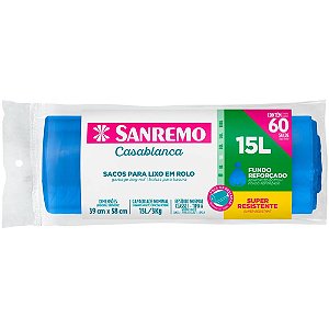 Saco Para Lixo 15l Azul Rolo Reforçado Rl.C/60 Sr2115 Sanremo