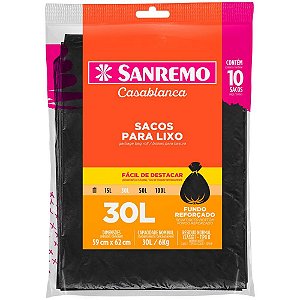 Saco Para Lixo 30l Preto Almofada Reforçado Pct.C/10 Sr3030 Sanremo