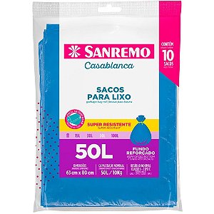 Saco Para Lixo 50l Azul Almofada Reforçado Pct.C/10 Sr2050 Sanremo