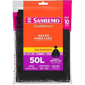 Saco Para Lixo 50l Preto Almofada Reforçado Pct.C/10 Sr3050 Sanremo