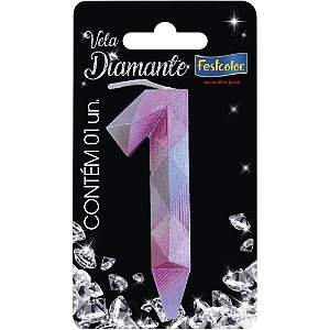 Vela Para Aniversario N.01 Diamante Rosa/Prateada Cx.C/10 108752 Festcolor