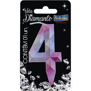 Vela Para Aniversario N.04 Diamante Rosa/Prateada Cx.C/10 108755 Festcolor
