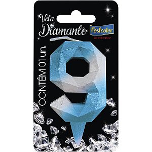 Vela Para Aniversario N.09 Diamante Azul/Prateada Cx.C/10 108749 Festcolor