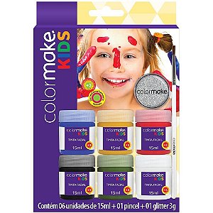 Pintura Facial Liquida Kids 6Cores+Pincel+Gli Colormake