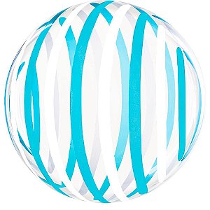 Balão Bubble Listra Branca E Azul 45Cm Mundo Bizarro