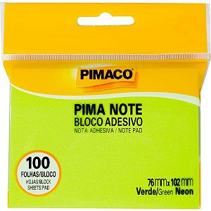 Bloco De Recado Autoadesivo Pimanote Verde 76X102Mm 100Fls Pimaco