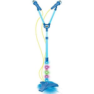 Instrumento Musical Microfone Duplo Pedestal Azul Dm Toys