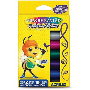 Tinta Guache Em Bastao Fantasia Mettalic C/06 Cores Acrilex
