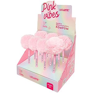 Caneta Esferografica Pink Vibes Pompom 1.0 Preta Leonora