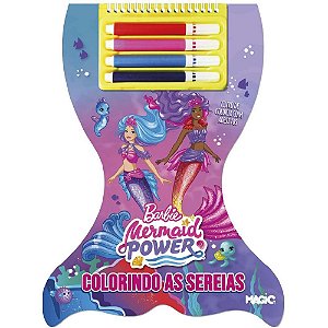 Livro Infantil Colorir Barbie Sereia C/Canetinha+Ades Magic Kids