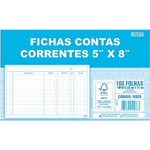 Ficha conta corrente 5x8 12,7x20,3cm Pct/100 10038 Sd inovacoes