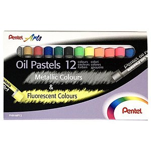 Giz pastel Oleoso 12 cores fluores/metali Estojo Phn-mf12 Pentel