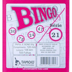 Bloco para bingo Rosa 120x108mm 100f jornal Pct.c/15 6034 Tamoio