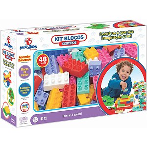 Brinquedo Para Montar Kit Blocos 48Pcs Sortidos Merco Toys