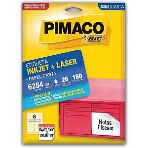 Etiqueta Carta 6284 25 Fls 84,67 X 101,6 Mm Pimaco