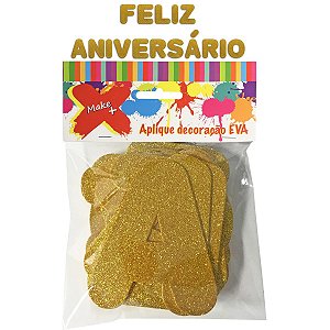 Faixa Decorativa Feliz Anivers. Gliter Ouro12Cm Make+