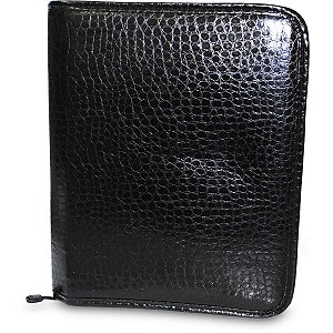 Fichario Com Ziper Croco Corino Preto Romitec