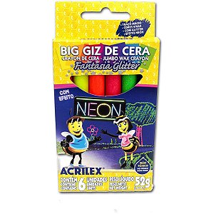 Lapis De Cera Gizao Big Gis Neon Gliter 52G 6Cores Acrilex