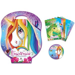 Livro Infantil Com Cd Ou Dvd Unicornios 8Volumes + Jogos Vale Das Letras
