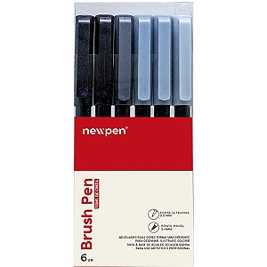 Marcador Artistico Brush Pen 6 Tons De Cinza Newpen