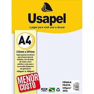 Papel A4 Perolado Usapel Prata 180G Filiperson