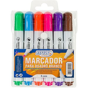 Pincel Quadro Branco Ponta Redonda 6 Cores Brw