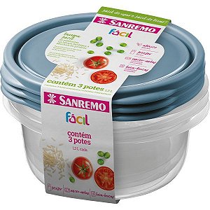 Pote Plastico Conjunto 3 Potes Facil 1,3L Sanremo