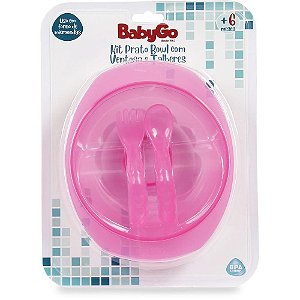 Produto Para Bebe Prato+Talher C/ventosa Rosa Babygo