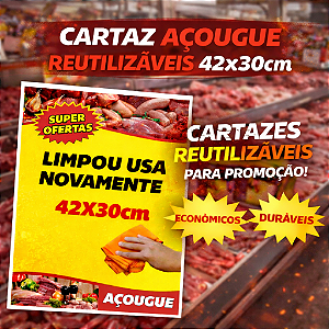 Cartaz AÇOUGUE Oferta - 42x30cm - REUTILIZÁVEL - Apaga e usa novamente